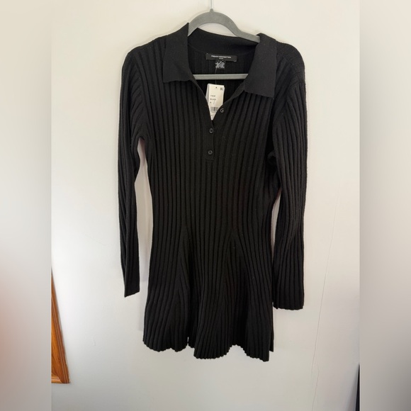 French Connection Ribbed Black Long Sleeve Dress - Picture 2 of 8